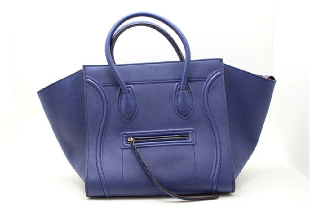 Celine Luggage Tote Phantom Bag Calfskin Blue Brown